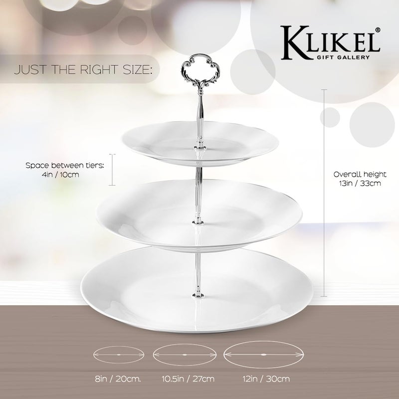 Klikel 3 Tiered Serving Stand -silver Serving Tray For Parties - Round Platter For Cupcakes Fruits Dessert or Tea - Cake Pop Stand And Buffet Server - Image 3